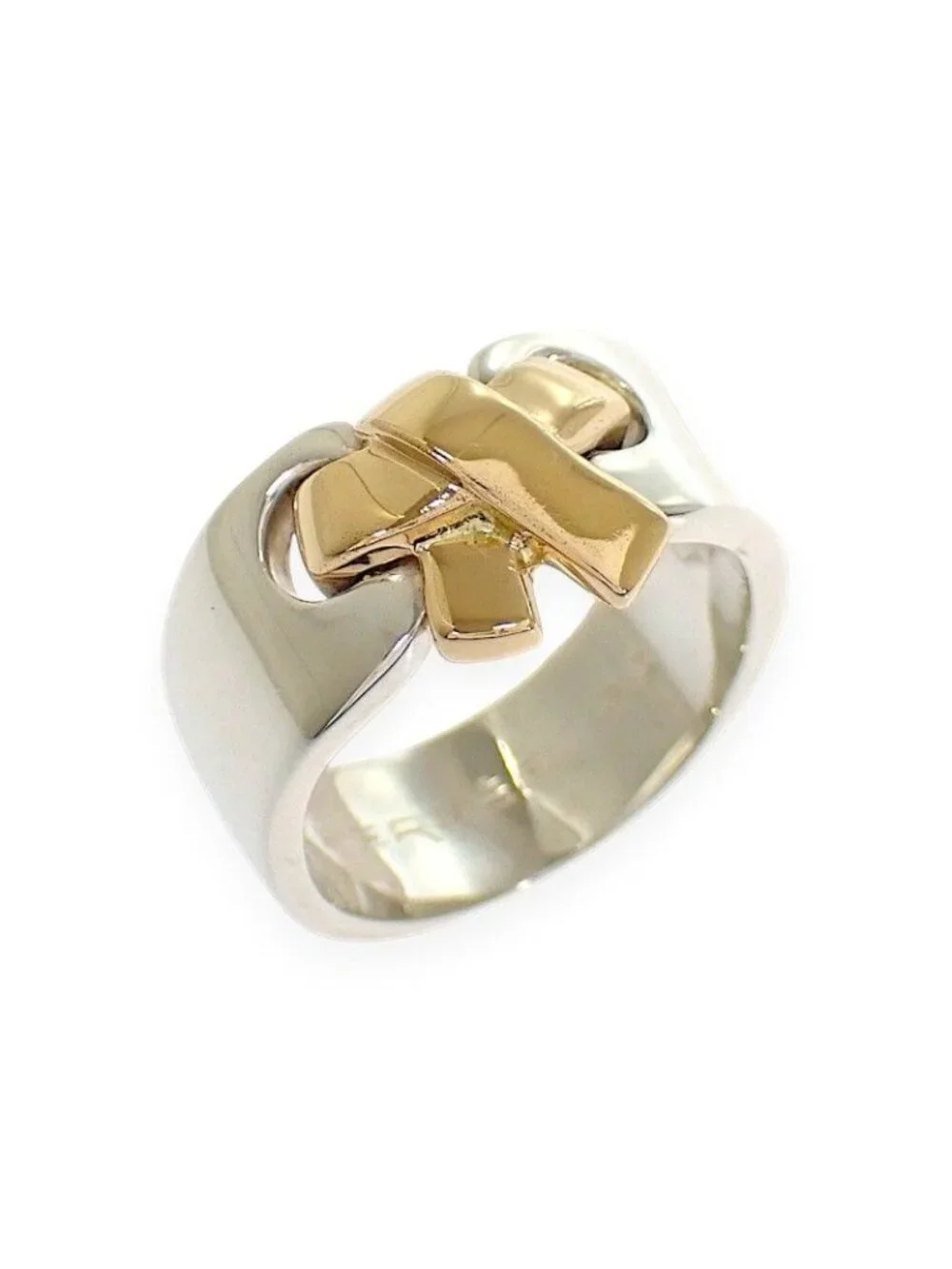 Hermes Raset Ring 52 Vintage 18K Yellow Gold 925 Sterling Silver